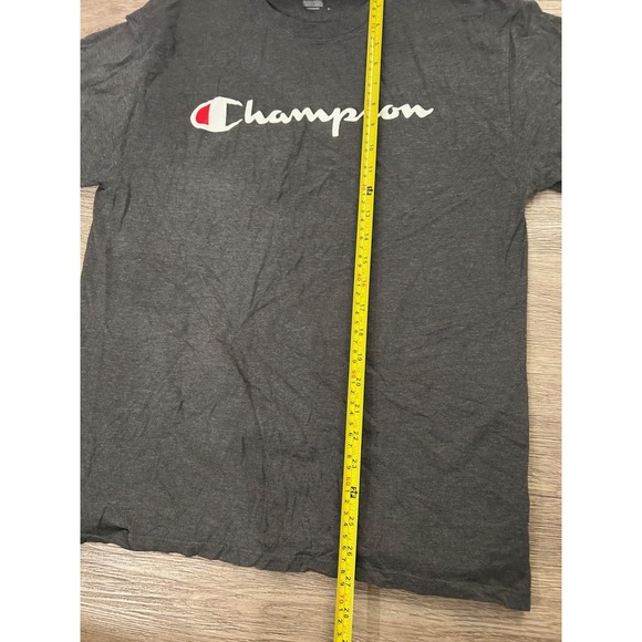 Champion Mens Script Logo T-Shirt Charcoal Heather Grey Medium Short Sleeve - Picture 6 of 7